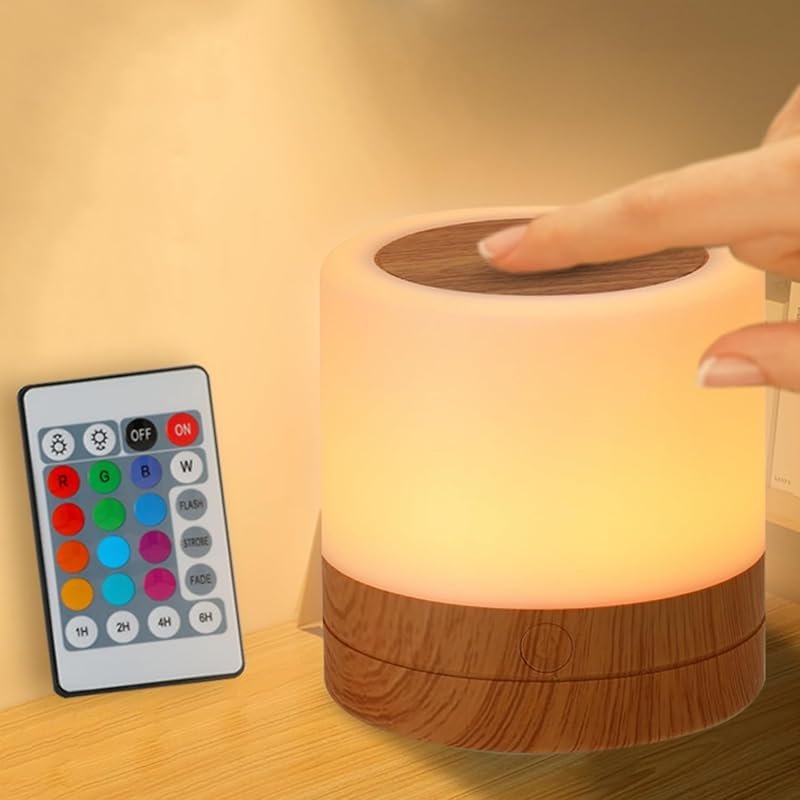 Nursery Night Light, USB Rechargeable RGB Dimmable Remote Bedside Lamp