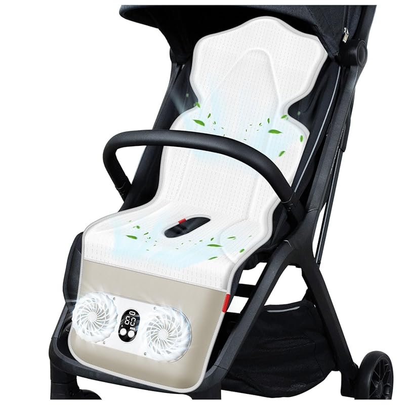 TRELC Baby Stroller Cooling Pad with 2 Fans, 3 Speeds, and Rechargeabl