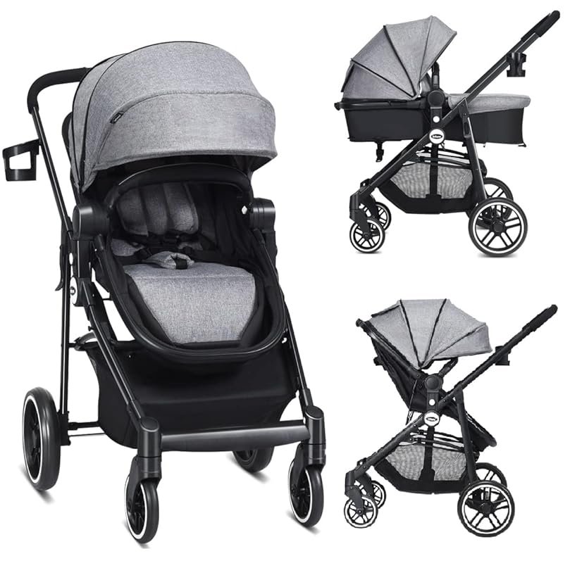INFANS 2-in-1 Baby Stroller with Reversible Bassinet and Adjustable Ca