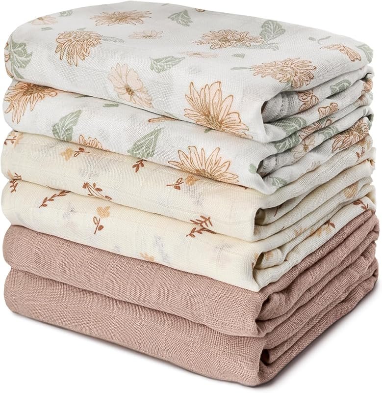 GLLQUEN BABY 6-Pack Cotton Muslin Receiving Blankets, Soft Breathable 
