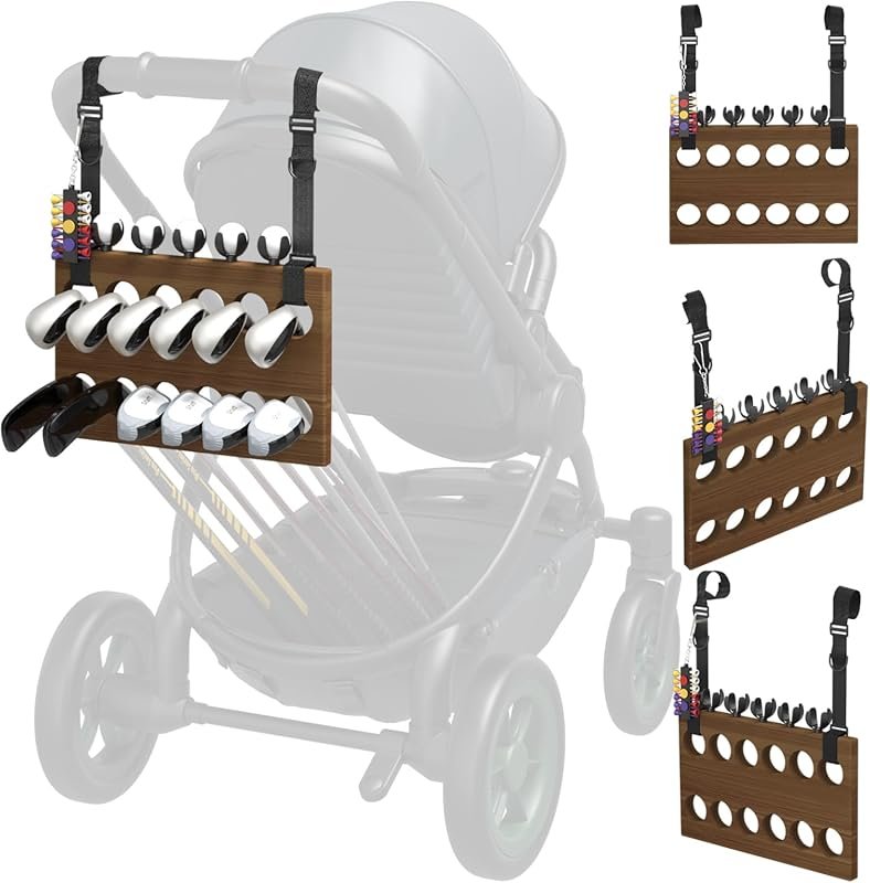 Acacia Wood Golf Club Holder for Strollers, 12 Slots, 5 Ball Holders