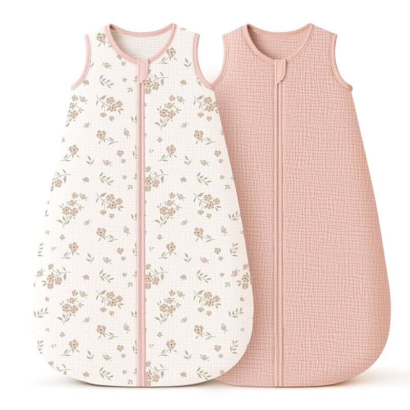 Konssy Muslin Baby Sleep Sack, 6-12 Months, 0.8 TOG, 2-Pack, Breathabl