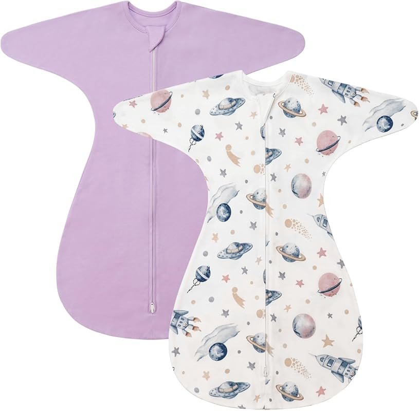 ZIGJOY Baby Transitional Swaddle, 0.5 Tog Arms Up Sleep Sack, Soft Cot