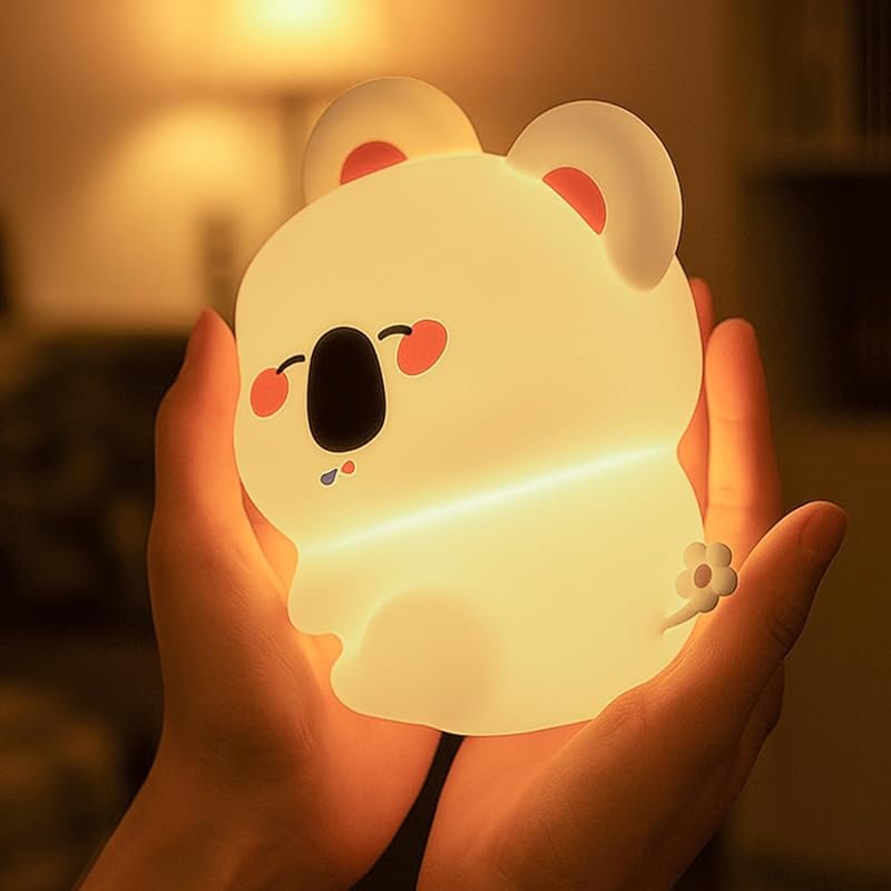 Koala Nursery Night Light, Rechargeable Silicone Touch Lamp with 3-Col