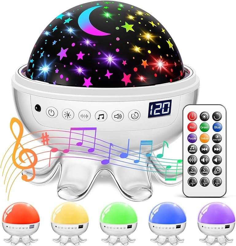 Baby Sound Machine Night Light Projector, White Noise, Star Projection
