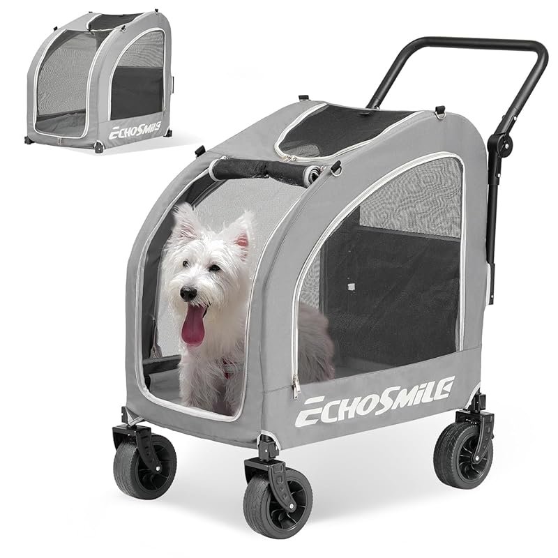 EchoSmile 4-Wheel Pet Stroller for Dogs and Cats, Lightweight Carrier,