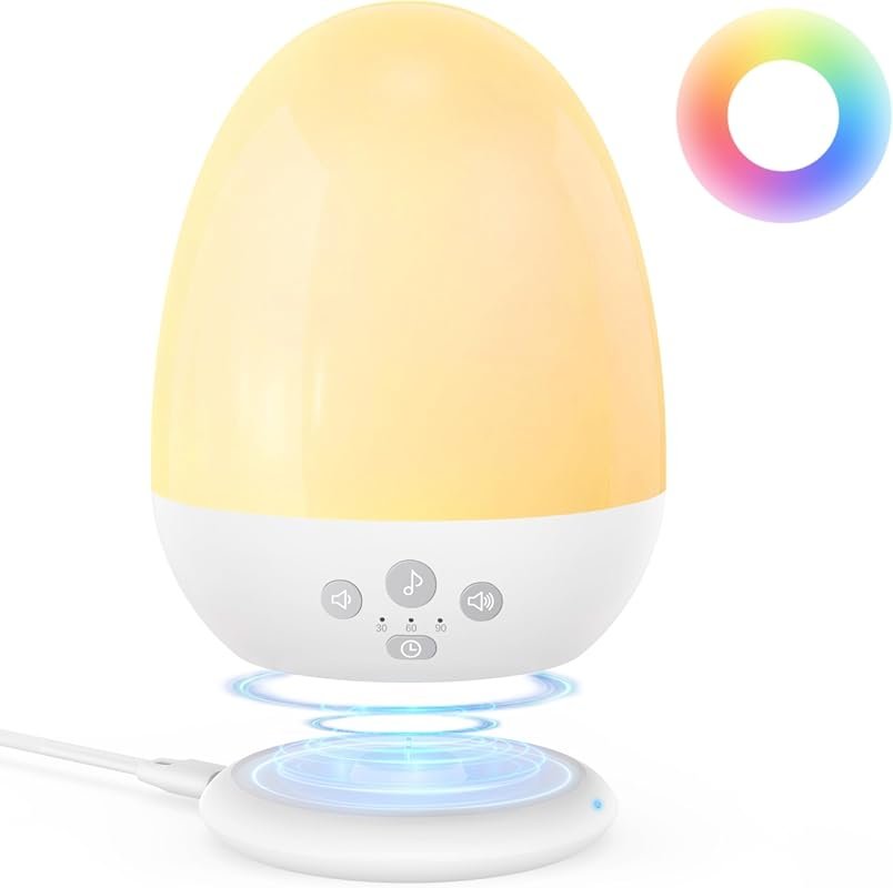 Kids Baby Night Light with Sound Machine, RGB Egg Lamp, Stepless Dimmi