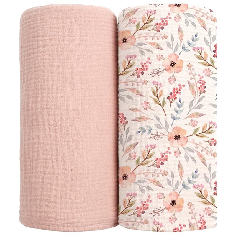 lulumoon Muslin Swaddle Blankets, Soft Floral Receiving Blankets for N