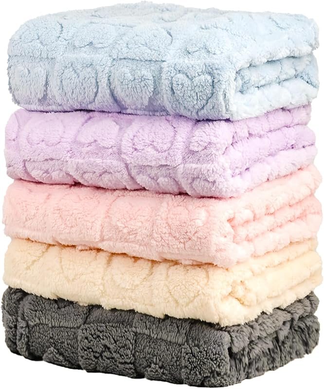 5-Piece Ultra Soft Heart Checkered Baby Blanket Set, Gift-Ready Plush 