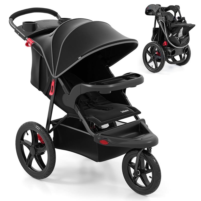 INFANS Foldable Jogging Stroller with Air-Filled Tires and Shock-Absor