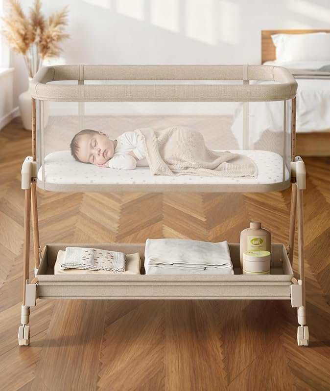 Fodoss 3-in-1 Baby Bassinet Bedside Sleeper with Wheels, Soft Mattress