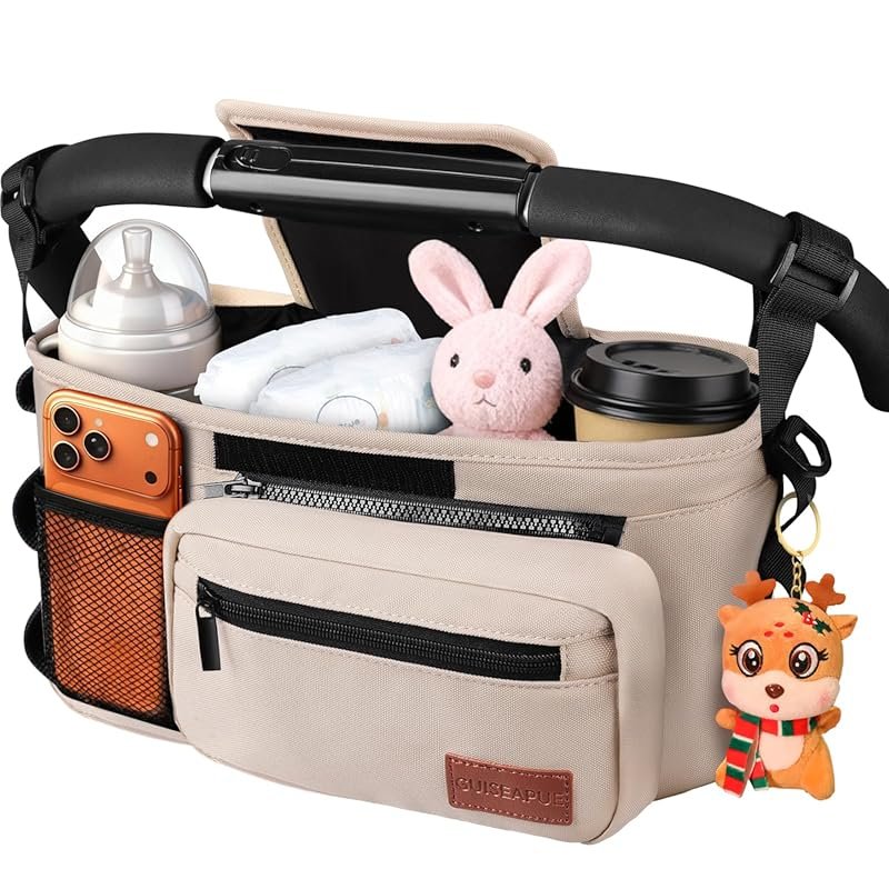Guiseapue Universal Stroller Organizer with Cup Holder, Phone Bag, and