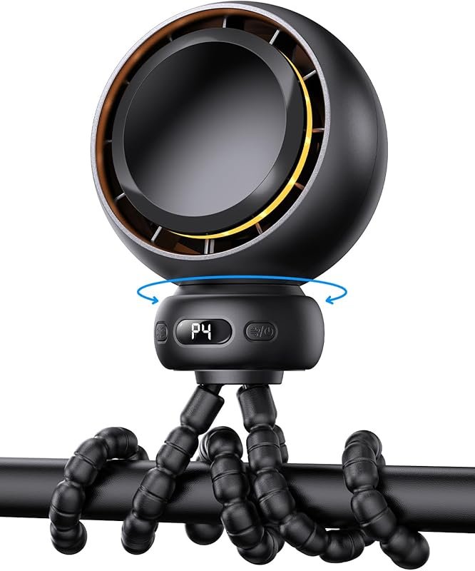 Mini Portable Stroller Fan, Quiet USB-C Rechargeable 4-Speed Clip-On F
