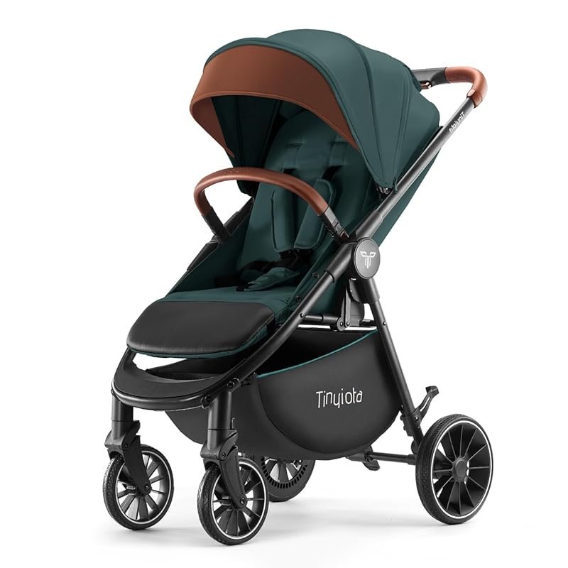 Tinyiota All-Terrain Baby Stroller, Dark Green, One-Hand Fold, UPF 50+