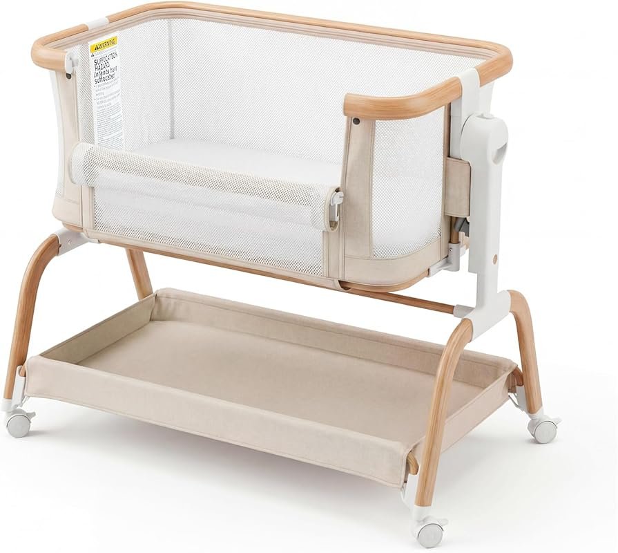 3-in-1 Rocking Baby Bassinet with Mesh, Adjustable Height, Lockable Wh