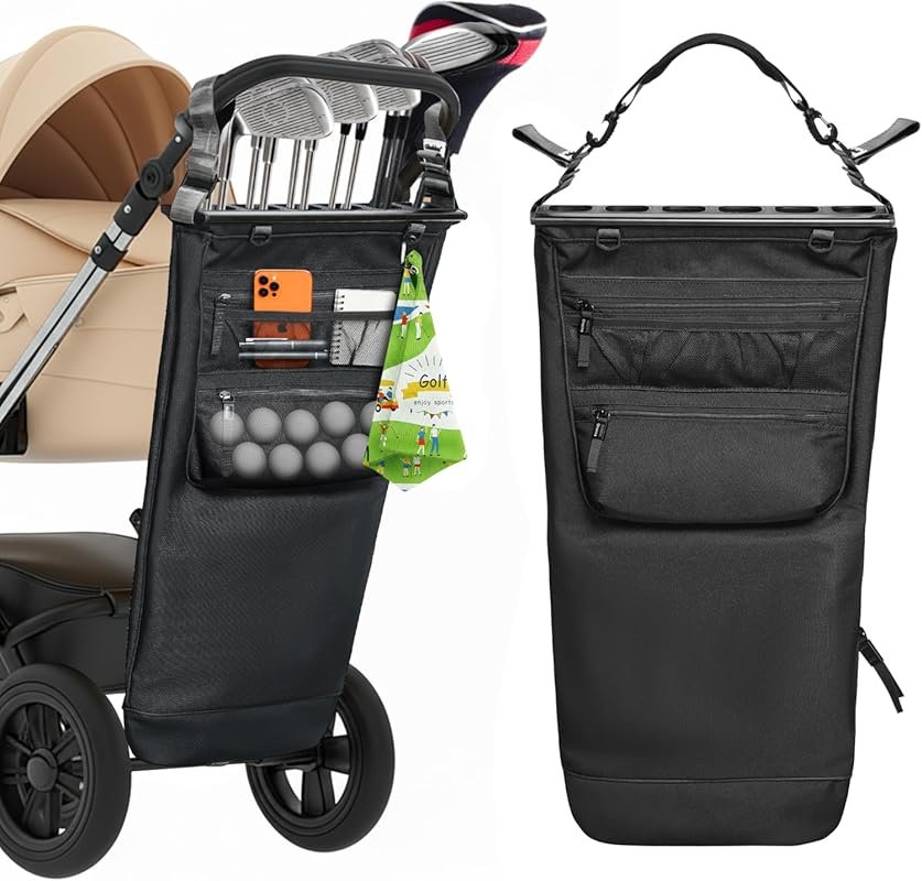 Lightweight Stroller Golf Caddy with Side Pockets, Strap, Hooks, Folda