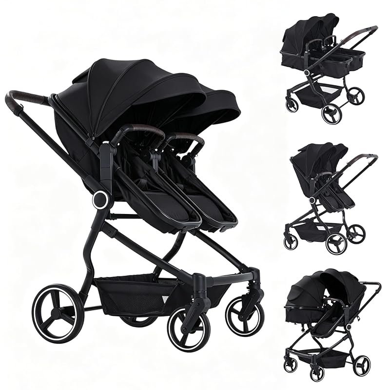 Lightweight Side-by-Side Double Stroller, Slim Compact Fold with Indep